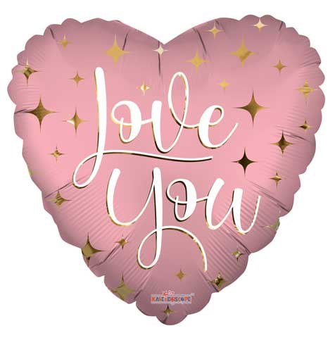 I Love You, Soft Pink Heart Shape w/ Metallic Sparkles • Standard Size 18" Mylar Helium Balloon