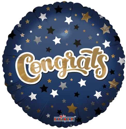 Congrats, Matte Blue &amp; Gold • Standard Size 18" Mylar Helium Balloon