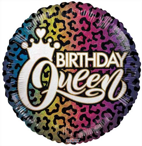 Birthday Queen, Rainbow Leopard Print • Standard Size 18" Mylar Helium Balloon