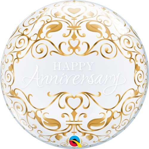 Happy Anniversary, Gold Elegance Bubble • Jumbo 22" Plastic Bubble Helium Balloon