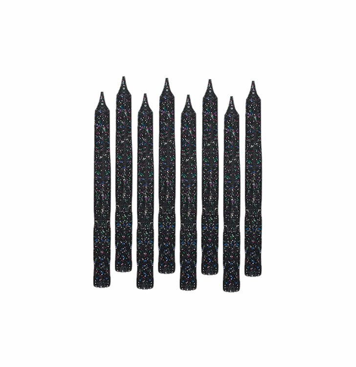 Candles Lg Glitter Blk 24pk