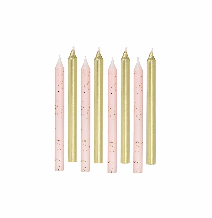 Candles Rose &amp; Metallic Gold ~ 12 Pack