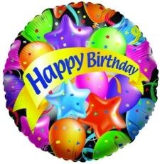 Colorful, Festive Happy Birthday • Standard SIze 18&quot; Mylar Helium Balloon