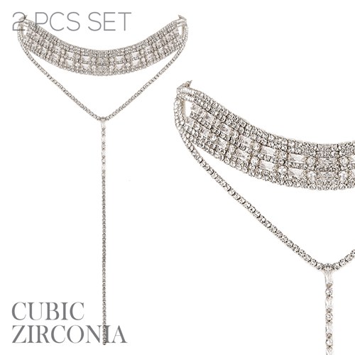 Cubic Zirconia Choker Set Silver