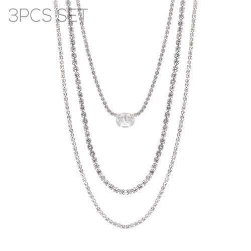 Three Strand Oval Choker Set Silver