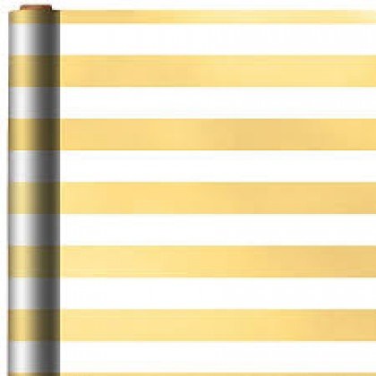 Gift Wrap Gold/White Stripe 12in x 30ft
