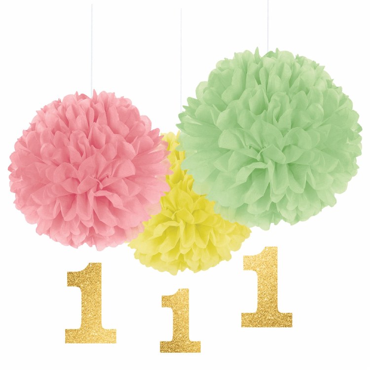 Fluffy Deco 3pc 1st BDay Girl