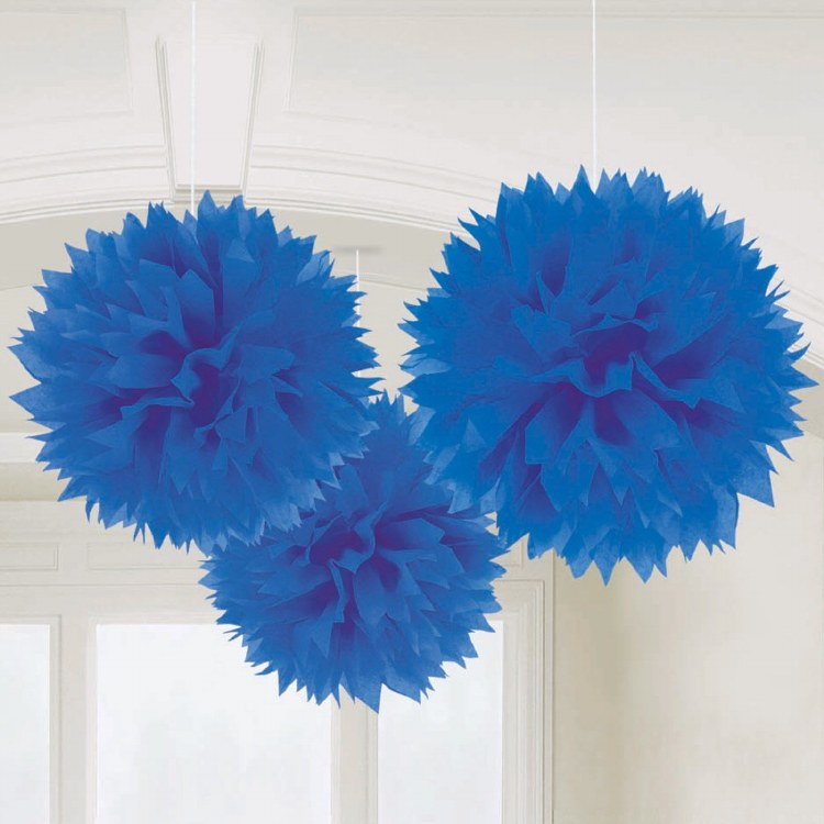 Hanging Fluffy Decor ~ Royal Blue 3pc