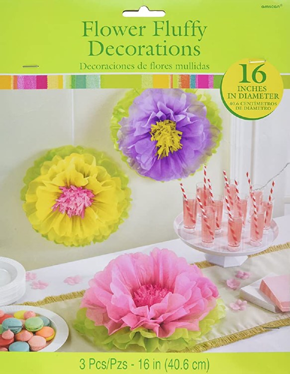 16in. Fluffy Flower Spring Decorations ~ 3 Pieces