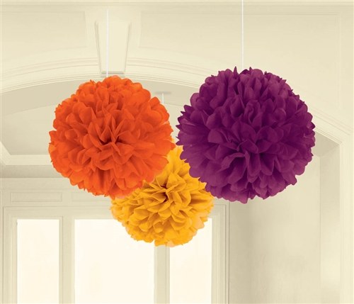 Hanging Fluffy Decor ~ Fall Orange, Mustard &amp; Burgandy 3pc