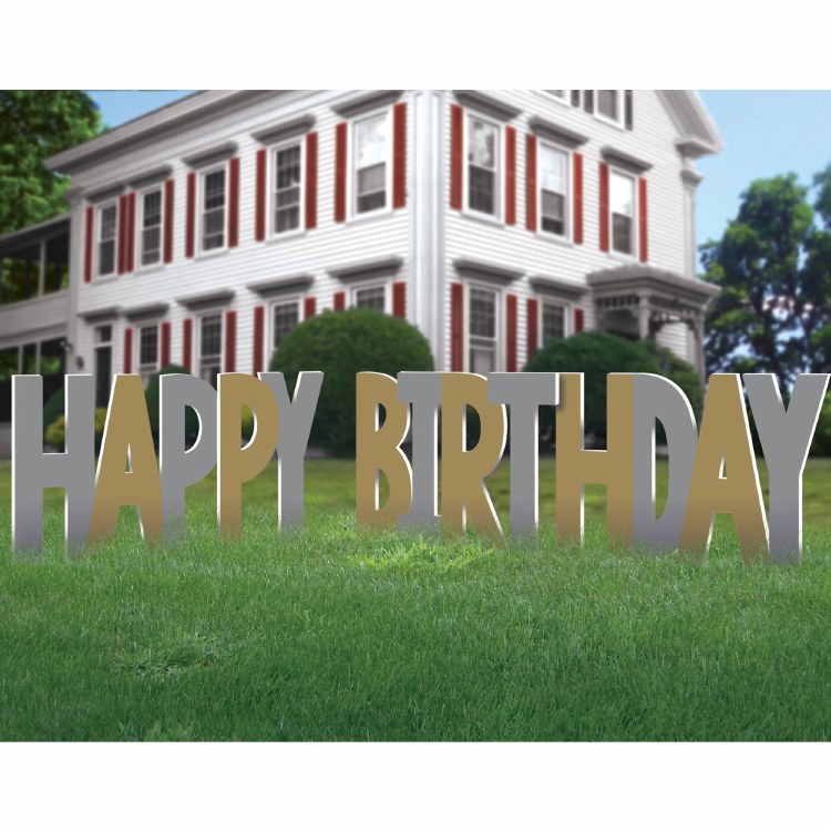 Yard Sign HBD Slv/Gld Lrg