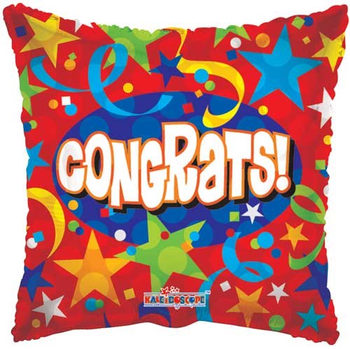 Congrats. Stars &amp; Streamers Square • Standard Size 18" Mylar Helium Balloon