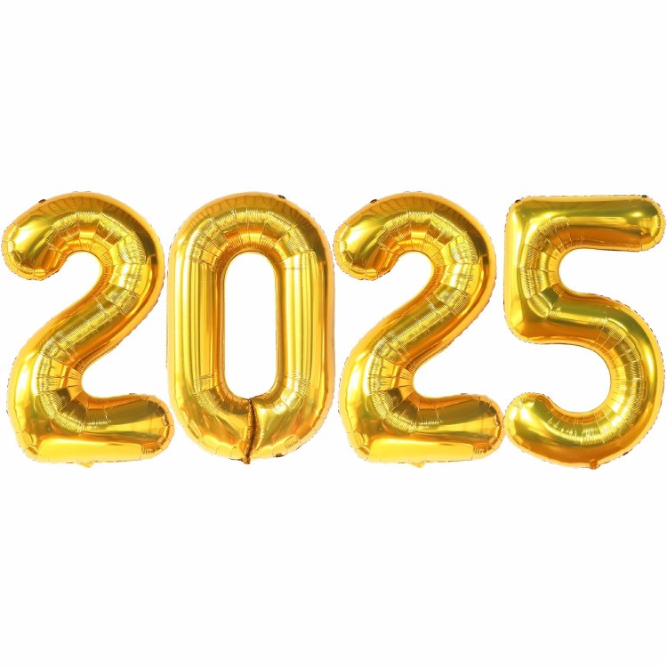 2025 Number Bundle, Gold • Jumbo 34" Mylar Helium Balloons x4