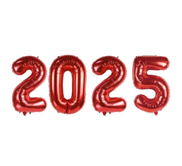 2025 Number Bundle, Red • Jumbo 34" Mylar Helium Balloons x4