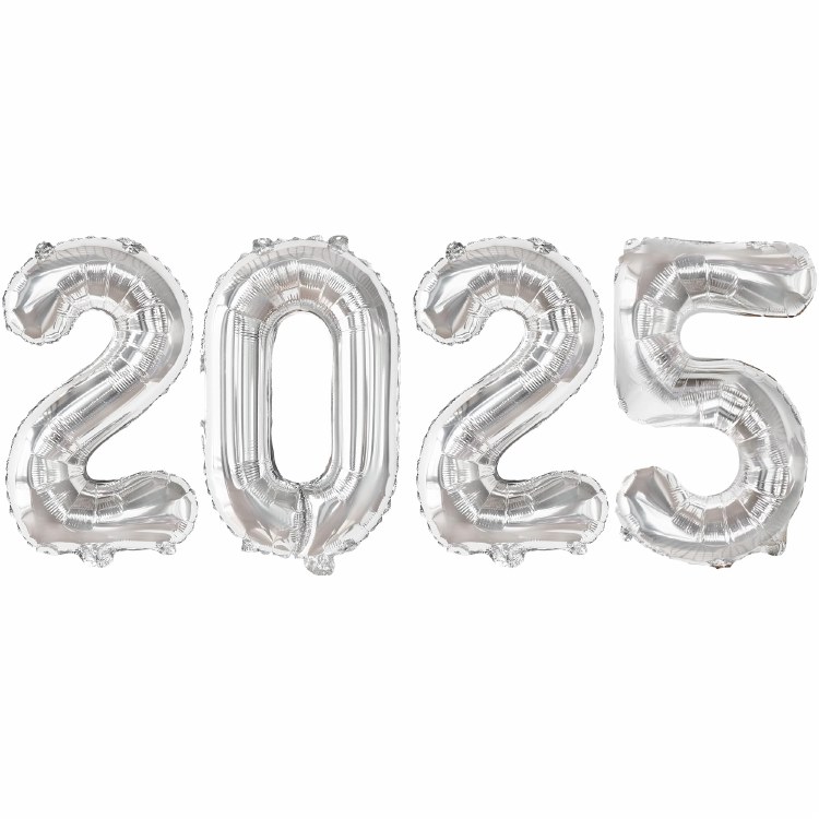 2025 Number Bundle, Silver • Jumbo 34" Mylar Helium Balloons x4