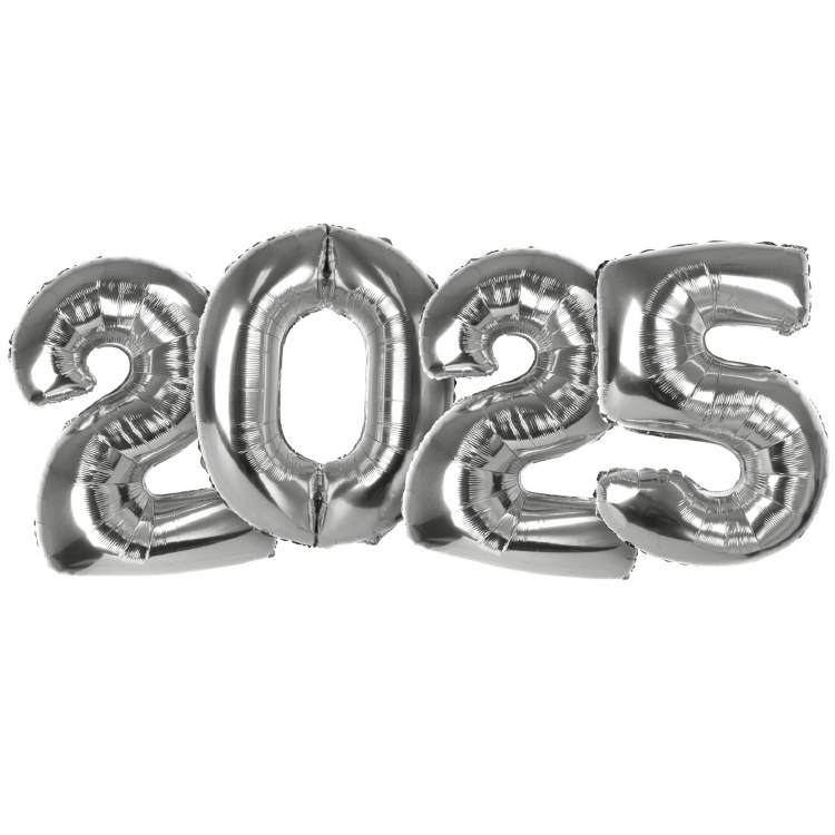 2025 Number Bundle, Silver • Mega Jumbo 40" Mylar Helium Balloons x4