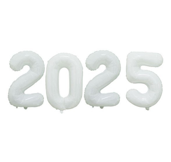 2025 Number Bundle, White • Jumbo 34" Mylar Helium Balloons x4