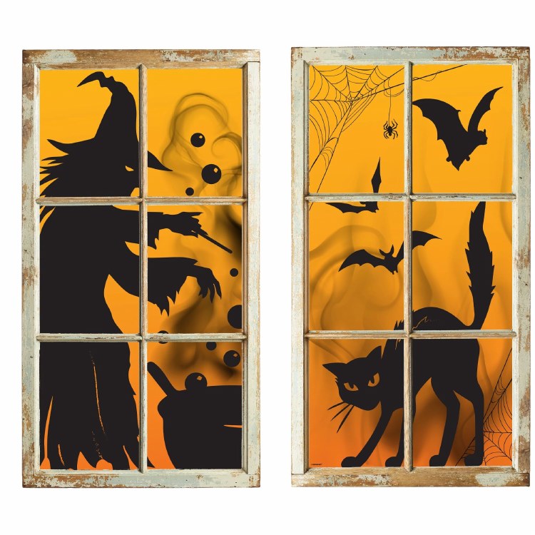 A Witch &amp; Her Cat Window Backdrops ~ 2 Pieces