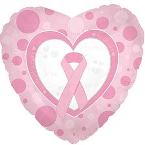 Breast Cancer Ribbon Heart • Standard Size 17" Mylar Helium Balloon