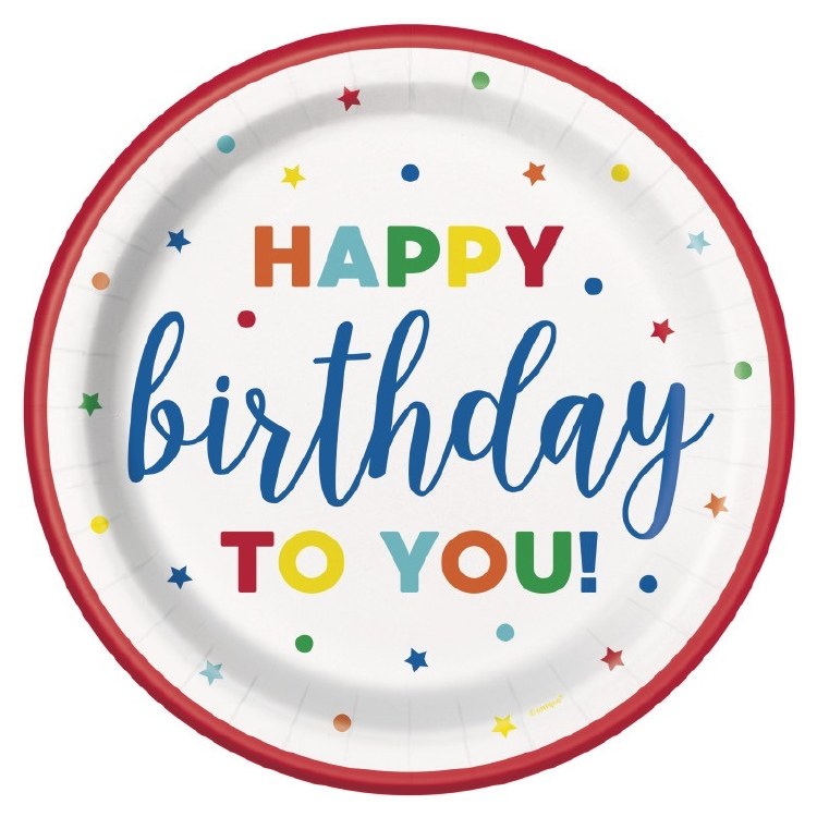 HBD Dot &amp; Star 9" Plates 8ct