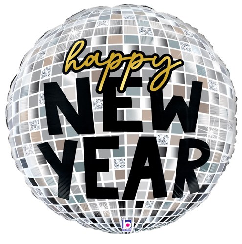 Happy New Year, Disco Round • Jumbo 28" Mylar Helium Balloon