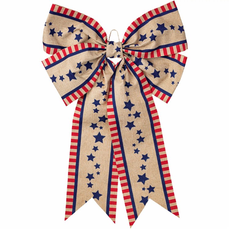 Patriotic Vintage Burlap Bow