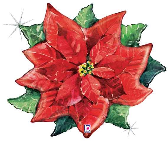 Poinsettia Holographic Jumbo Size Mylar Helium Balloon 34"