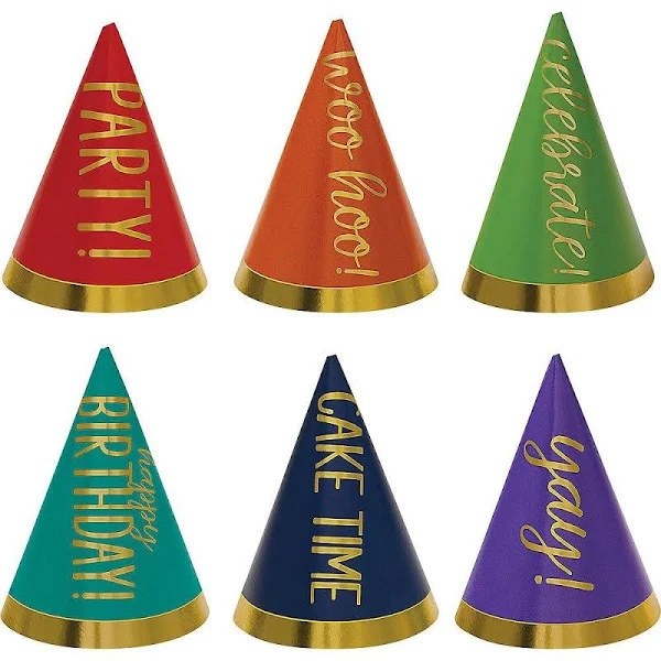 Bday Rainbow Cone Hats Mini 12pk