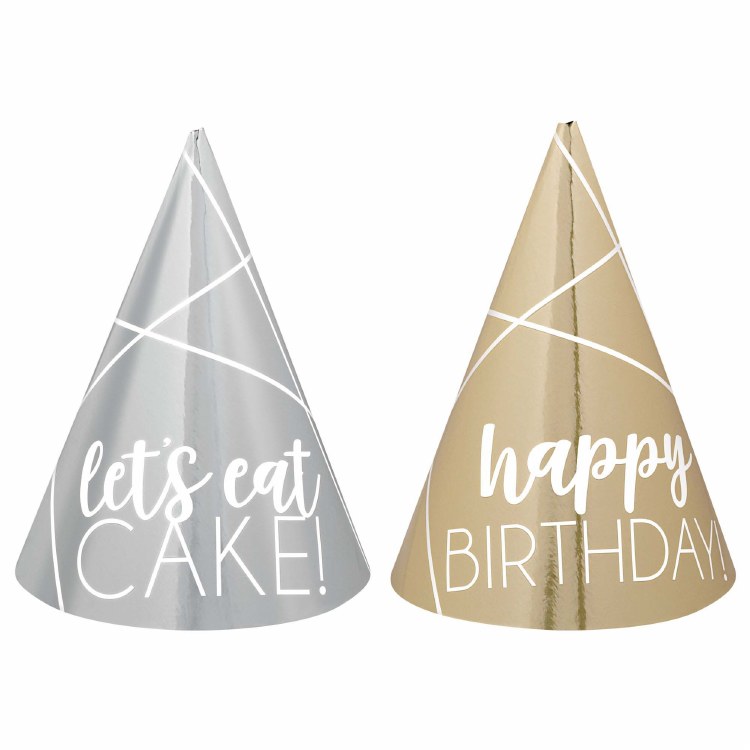 Bday Silver &amp; Gold Cone Hats Mini 12pk