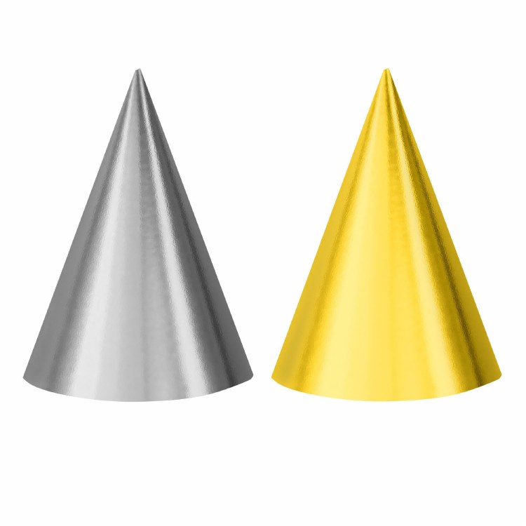 Bday Silver &amp; Gold Cone Hats 12pk