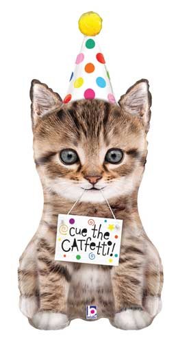 Cat/Kitten • Cue The Catfetti • Jumbo 36" Mylar Helium Balloon