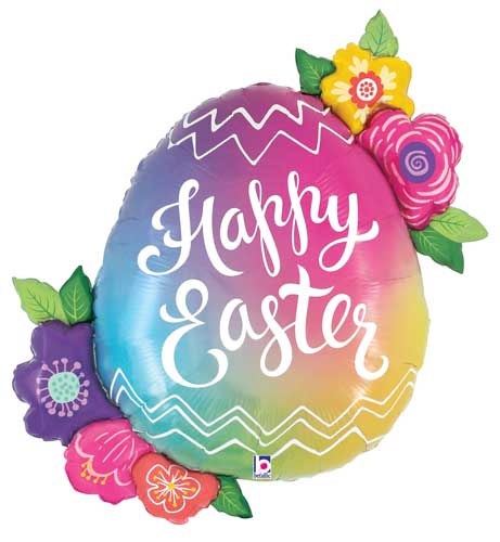 Happy Easter, Foral Egg Shape • Jumbo 35" Mylar Helium Balloon