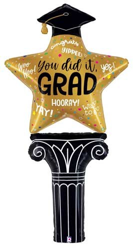 Gold/Black Graduation Star Column Shape • Mega Jumbo 5½' Tall Mylar Helium Balloon
