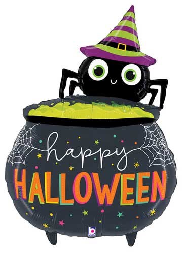 Spide &amp; Cauldron, Happy Halloween Shape • Jumbo 41" Mylar Helium Balloon