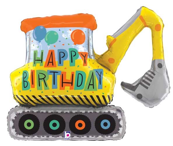 Construction, Excavator Happy Birthday Shape • Jumbo 31" Mylar Helium Balloon