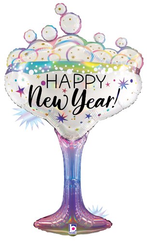 Happy New Year, Champagne Iridescent Coup • Jumbo 37" Mylar Helium Balloon