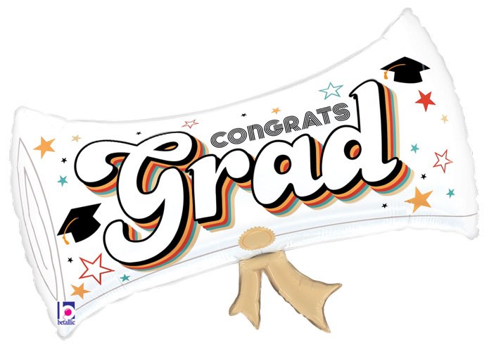 Retro Congrats Grad, Diploma Shape • Jumbo 26" Mylar Helium Balloon
