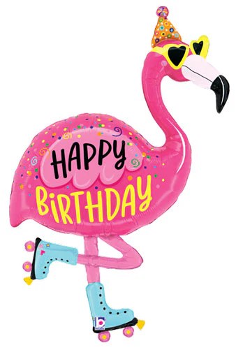 Bird, Flamingo on Skates Happy Birthday Shape • Jumbo 42" Mylar Helium Balloon