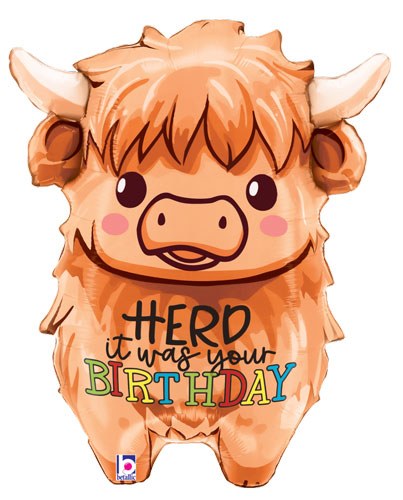 Farm, Highland Cow Happy Birthday Shape • Jumbo 27" Mylar Helium Balloon
