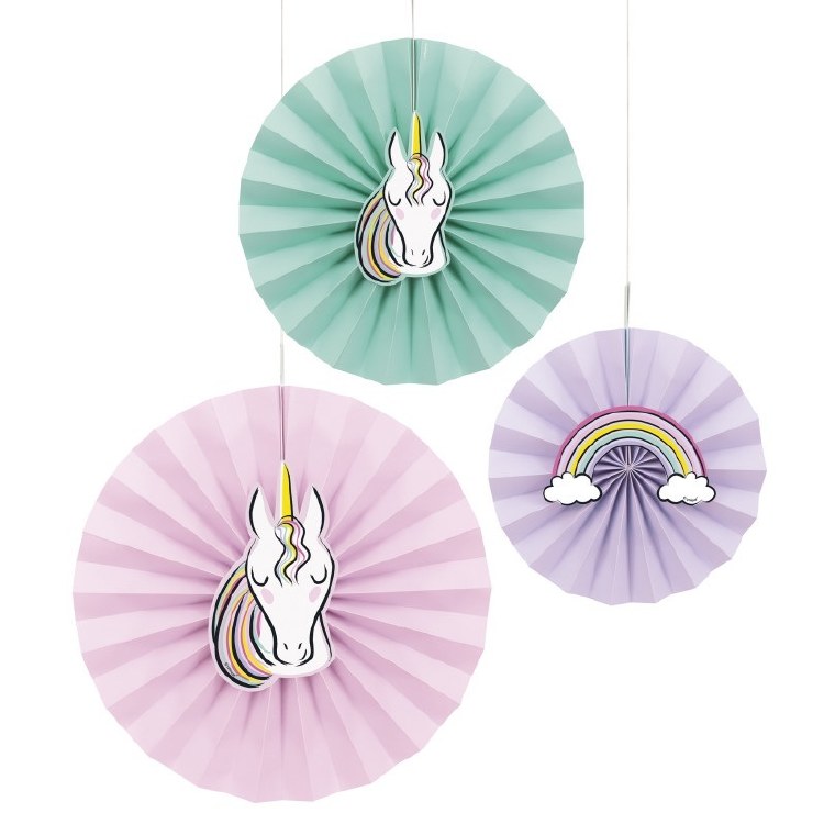 Unicorn Paper Fans 3pk