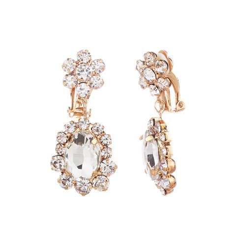 Cubic Zirconia Gold Flower Clip-On Earrings
