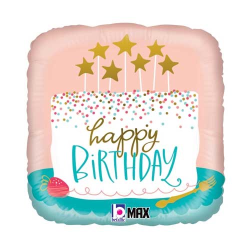Pink, Confetti Cake Happy Birthday • Standard Size 18" Mylar Helium Balloon