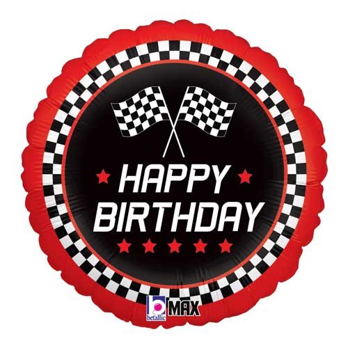 Racecar • Checkered Flag • Happy Birthday • 18" Standard Size Mylar Helium Balloon