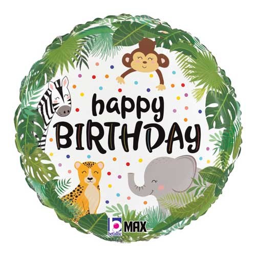 Jungle, Safari • Modern Jungle, Happy Birthday • Standard Size 18" Mylar Helium Balloon