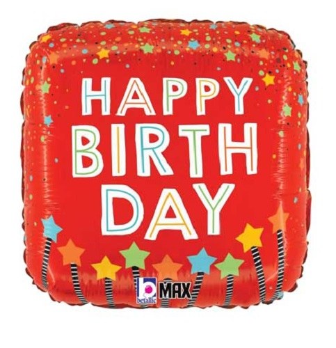 Red, Star Candles Happy Birthday • Standard Size 18" Mylar Helium Balloon