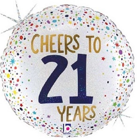 Milestone Year • Cheers to 21 Years • Standard Size 18" Mylar Helium Balloon