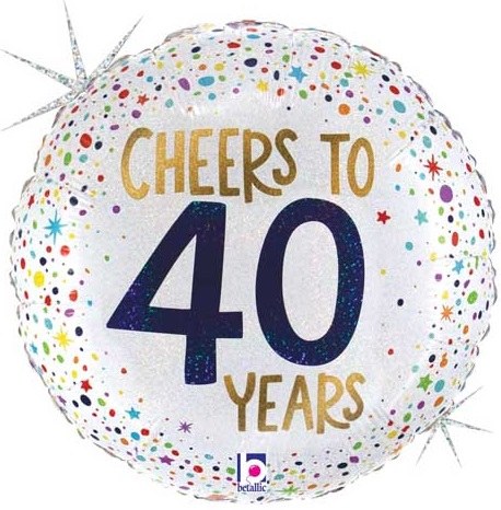 Milestone Year • Cheers to 40 Years • Standard Size 18" Mylar Helium Balloon