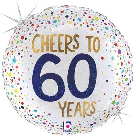Milestone Year • Cheers to 60 Years • Standard Size 18" Mylar Helium Balloon