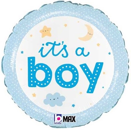 Blue, It's A Boy • Onesie Pattern • Standard 18" Mylar Helium Balloon