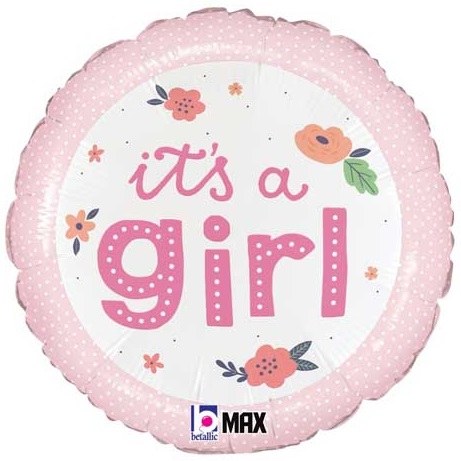 Pink, It's A Girl • Onesie Pattern • Standard 18" Mylar Helium Balloon